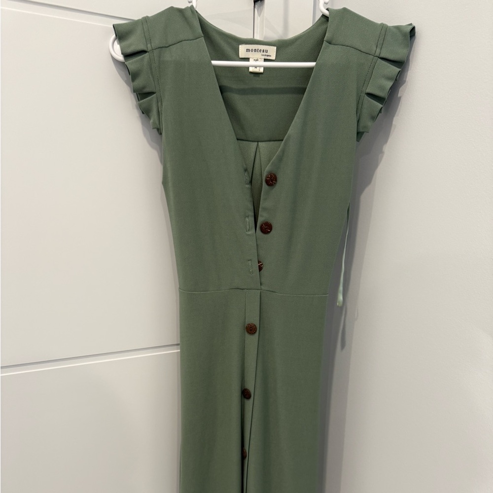 Monteau Sage Green Maxi Dress with Button Detail